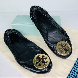 Tory Burch Black Patent Leather Reva Flats 6.5 / 7